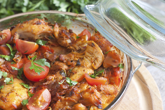 Photo of a chicken stew dish in a bow